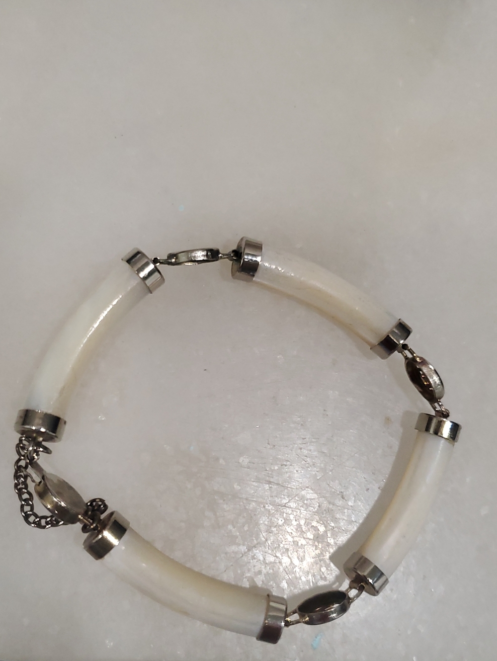 Vintage White and Silver Tube Link Bracelet - Vintage